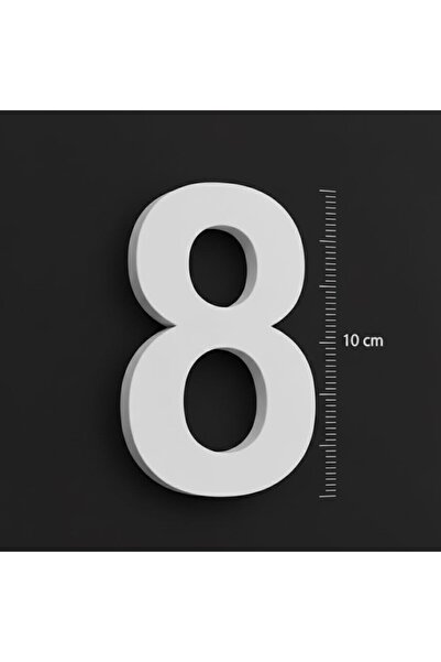 Aras Vizyon Tasarım Kapı Numarası 10 cm NO 8- 3mm Parlak Beyaz Pleksi Yapışka...