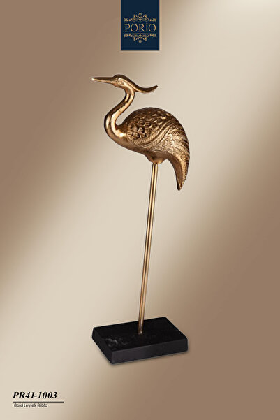 Porio Modern Tasarım Leylek Gold Ayaklı 15*11*46 cm Metal Dekoratif Biblo Obj...