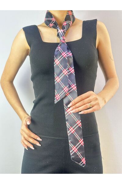 Gönülden Tasarım 144Χ5 εκ. Σατέν καρό φουλάρι Αξεσουάρ τσάντας με κορδόνι στο...