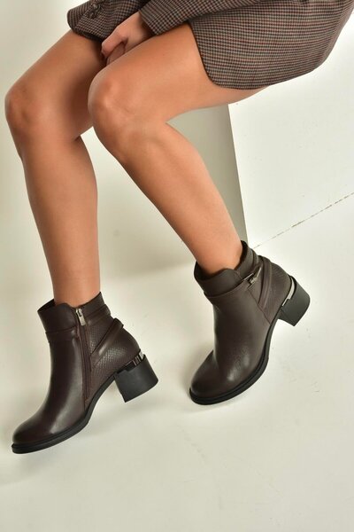 Fox Shoes V555258003 Brown Genuine Leather Thick Heeled Women's Boots