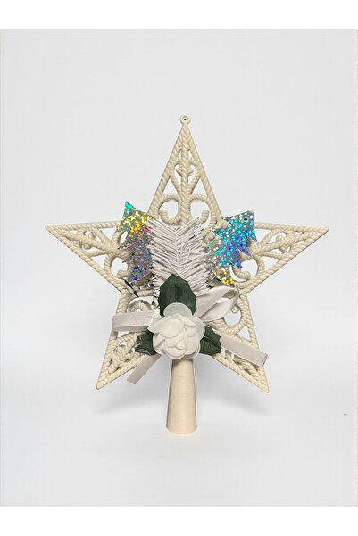 Happyland Christmas Pine Tree Ornament with Roses Model White Peak Star Star Tepelik 25 cm Hpy26020