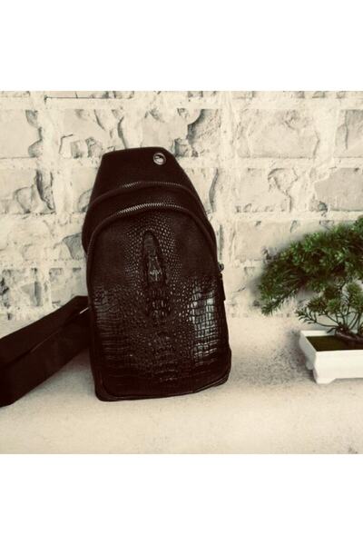 OEM Men's shoulder/chest sling bag with headphone port, adjustable strap, brown, 17x31x8 cm