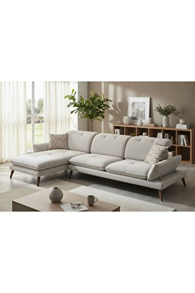 Vivense COSY KÖŞE KOLTUK, AHŞAP AYAK, SOL KÖŞE, KIRIK BEYAZ