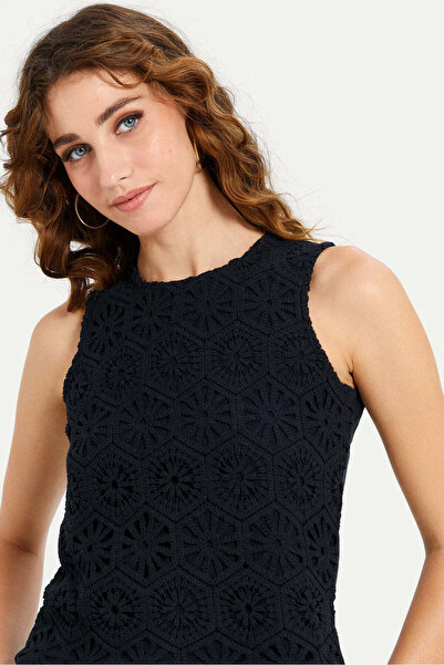 REDTAG Women Black Crochet Front Lined Jersey Top