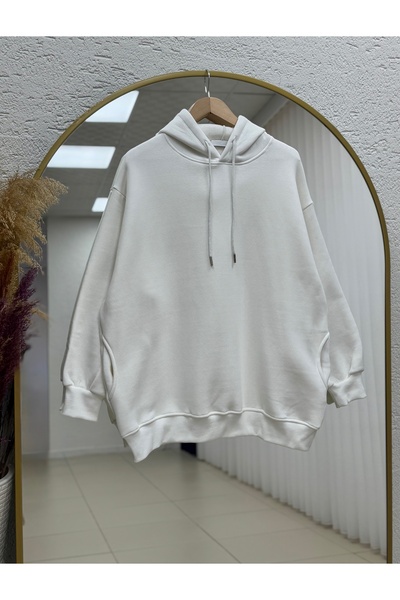 BENAHOLL Μπλούζα Banu Yandan με οβάλ τσέπες oversized με κουκούλα και τρεις κορδόνια Sweat-ZN1644 Λευκό