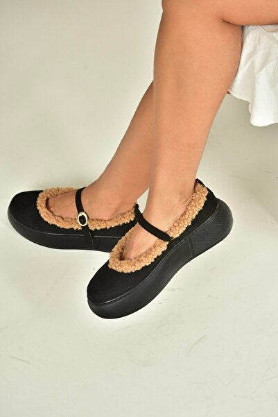 Fox Shoes V811269502 Black Suede Casual Women's Shoes with Fur Inside