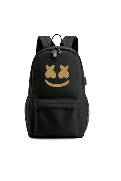 OEM Smart multifunctional backpack with USB port, lock, phosphorescent Marshmello print, black/brown, 48