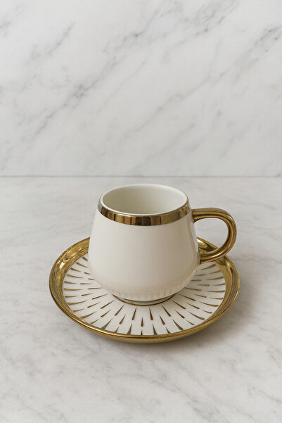 Ayzem Eskitme Gold New Bone 6 Kişilik Kahve Fincan Takımı 90ml