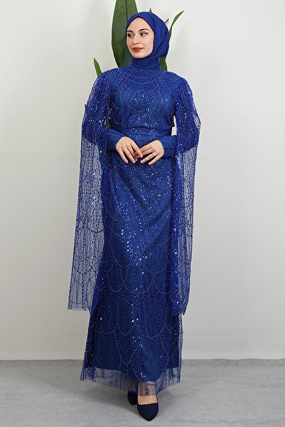 GİYZAMİLA Duru Stone Evening Dress Night Blue