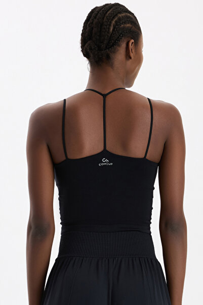 COMEUP Double String Strap Padded Tank Top Black