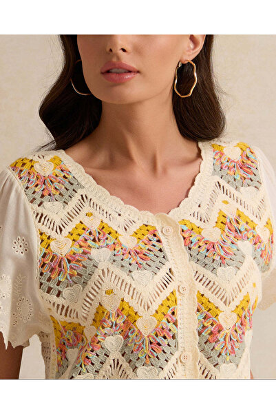 REDTAG Women Assorted Crochet Short Sleeve Top