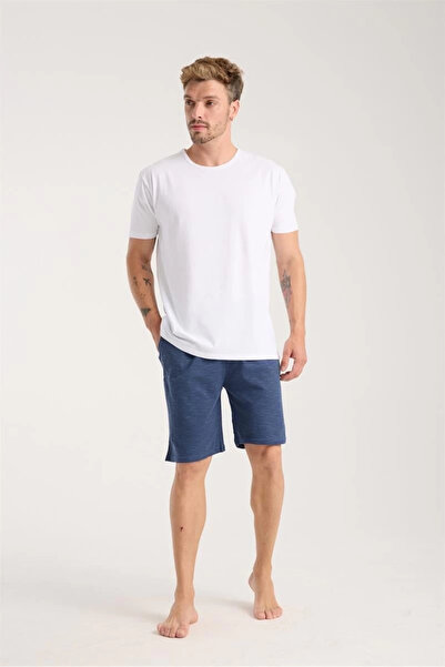 alfa expres Clothing Men's Pocketed Cotton Combed Shorts Navy Blue