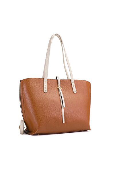 Posete Fagaras Poseta Piele Isabelle - Coniac - Bej, 3 Compartimente, 1 Buzun...