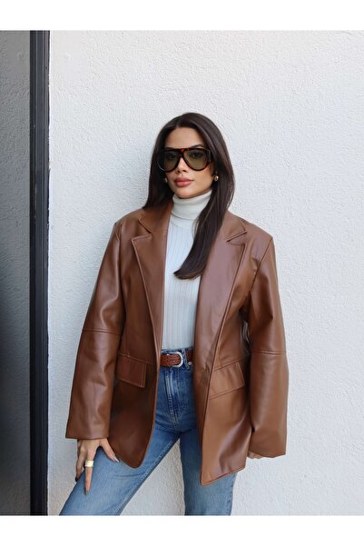 ESRAHELVACI Straight Cut Leather Blazer Jacket