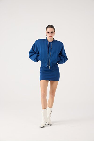 HOLLY LOLLY Jachetă bomber Alexa Crop croială din pernițe pentru umeri piese, albastră