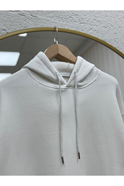 BENAHOLL Μπλούζα Banu Yandan με οβάλ τσέπες oversized με κουκούλα και τρεις κορδόνια Sweat-ZN1644 Λευκό