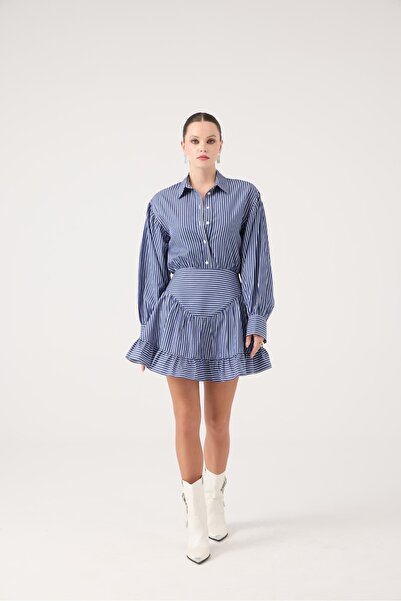 HOLLY LOLLY Mini rochie Ashley cu aspect corset albastru