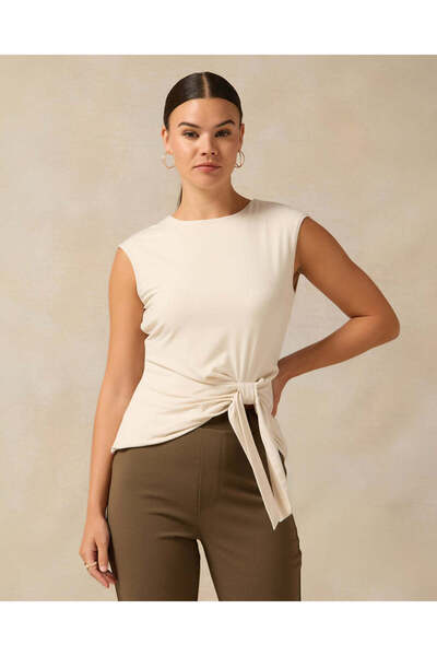 REDTAG Women Beige Tie Knot Knit Top