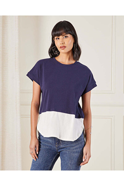 REDTAG Women Navy And White Jersey Top