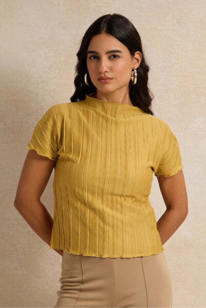 REDTAG Women Mustard Textured Knit Top