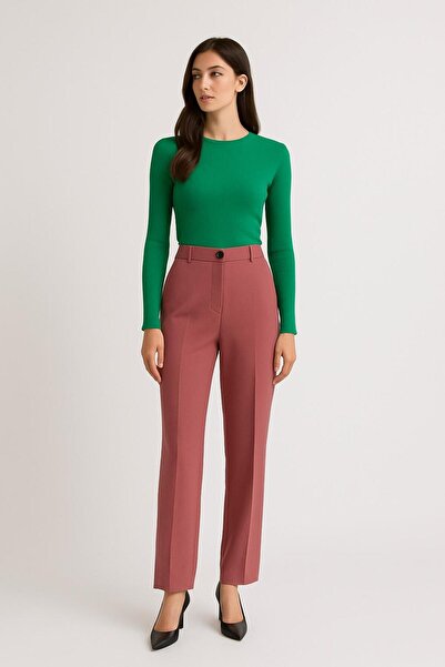 ribana Women's Elastic High Waist Wide Leg Fabric Pants