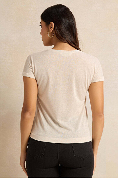 REDTAG Women Beige Printed T-shirt