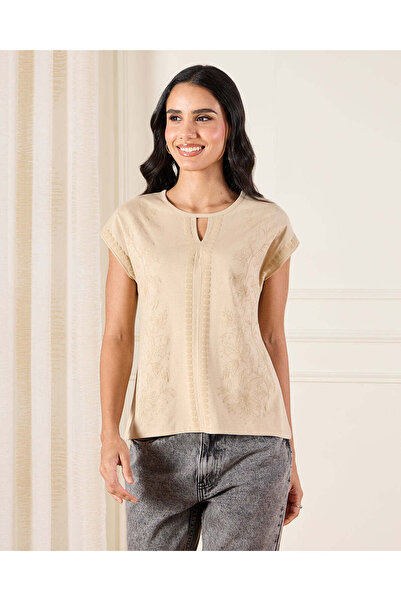 REDTAG Women Beige Panel Detailed Top