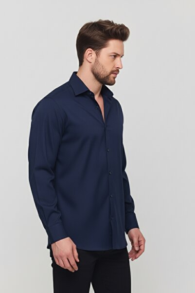 a02teks Oversized Men's Navy Blue Shirt