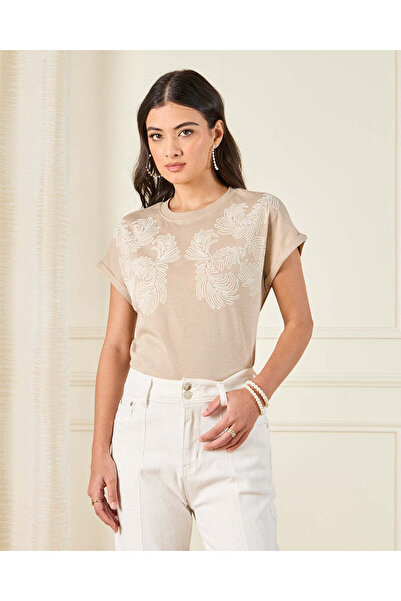 REDTAG Women Beige Embellished Top