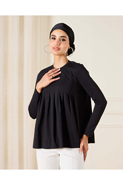 REDTAG Women Black Long sleeve Pleated Detailed Blouse