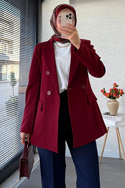 MELEK ARAZ Yan Dikiş Detaylı Slim Fit Kadın Blazer Ceket – Bordo