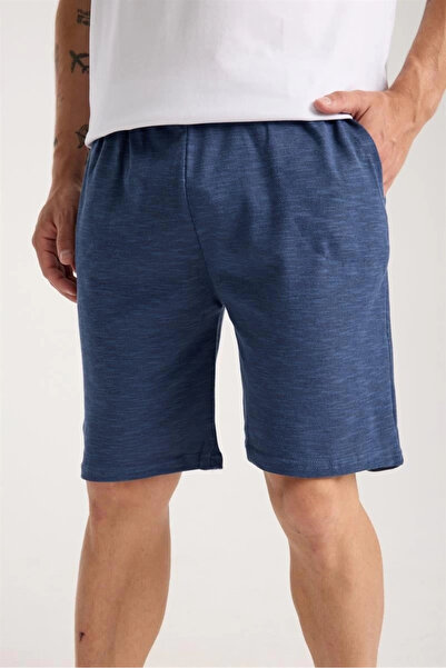 alfa expres Clothing Men's Pocketed Cotton Combed Shorts Navy Blue