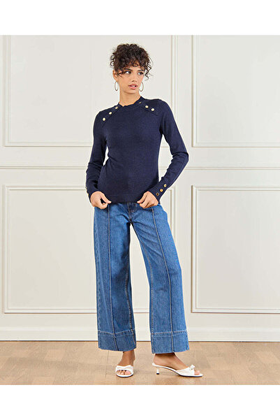 REDTAG Women Navy Button Detailed Sweater