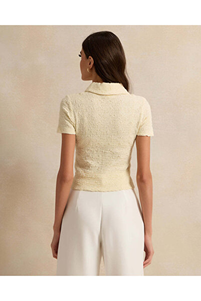 REDTAG Women Cream Collared Textured Top