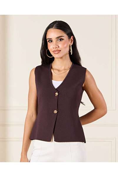 REDTAG Women Brown Vest With Gold Button