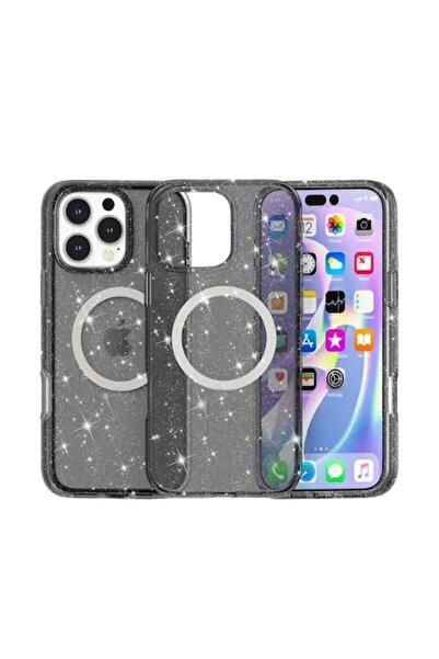 DooLike Carcasă neagră transparentă cu sclipici pentru iPhone 15 Pro, flexibi...