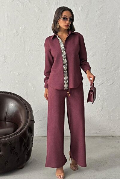 Bare & Bold Παντελόνι Scuba Suede με λεπτομέρεια σε ρίγες, Μαύρο