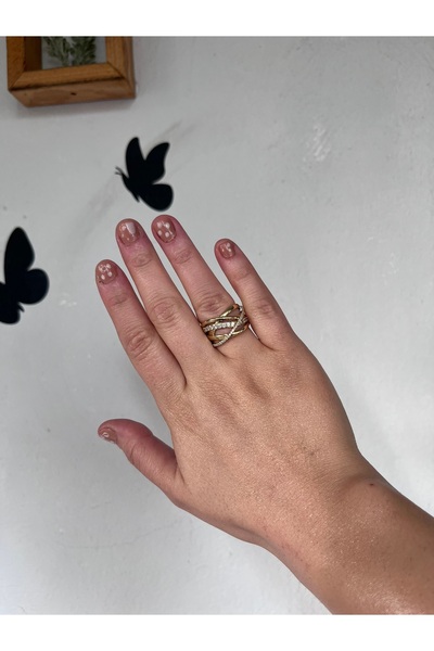 shop خاتم من الفولاذ المقاوم للصدأ مكون من 5 قطع، مظهر ذهبي، حجر لامع، طراز م...