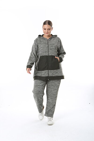 XL Modam Women's Plus Size Selanik Fabric Navy Blue Top and Bottom Set