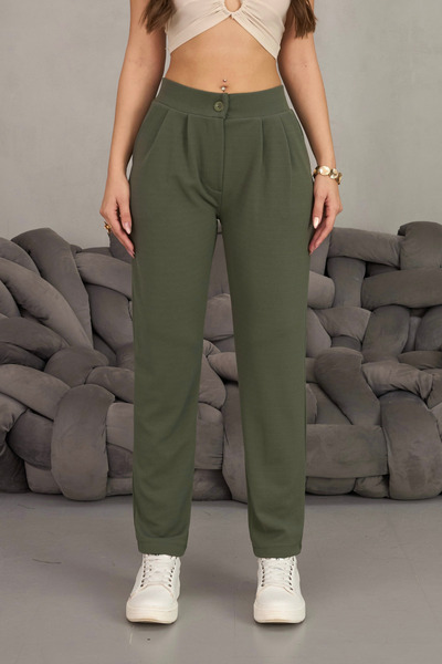 BİKELİFE Women's High Waist Lycra Stretchy Carrot Cut Fabric Pants