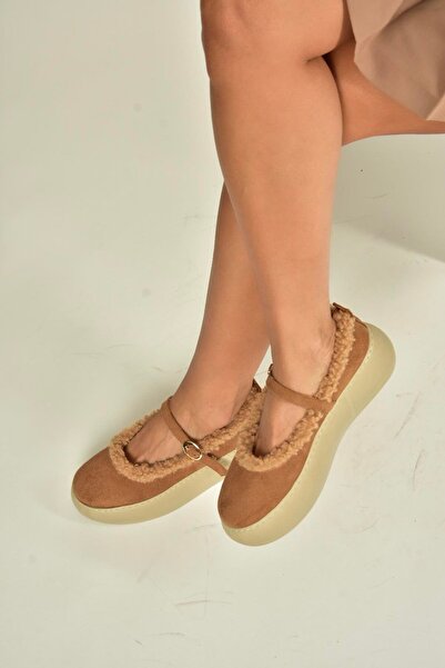 Fox Shoes V811269502 Tan Suede Daily Women's Shoes with Fur Inside