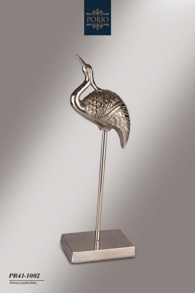 Porio Modern Tasarım Gümüş Ayaklı Leylek 15*11*46 cm Metal Dekoratif Biblo Obje