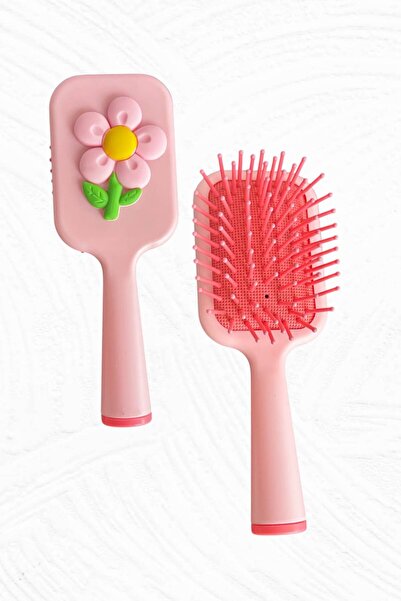 TAKIŞTIR Βούρτσα μαλλιών/χτένα με φιγούρα λουλουδιού σε ροζ χρώμα