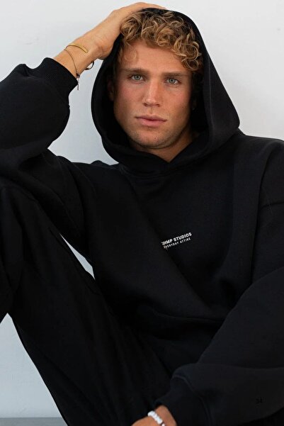 The Champ Clothing Ανδρικό φούτερ oversized με κουκούλα CHMP STUDIOS Μαύρο – με κουκούλα , 3 νήματα Fleece, τσέπη καγκουρό