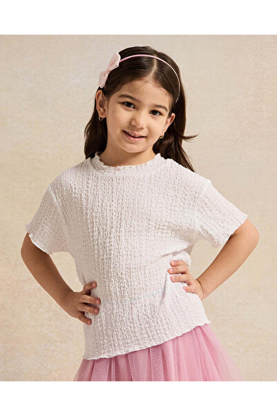 REDTAG Girls White Jacquard Jersey Top