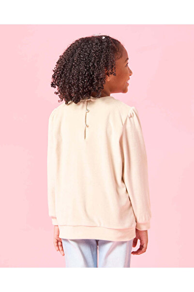 REDTAG Girls Beige Velour Bow Embellished Top