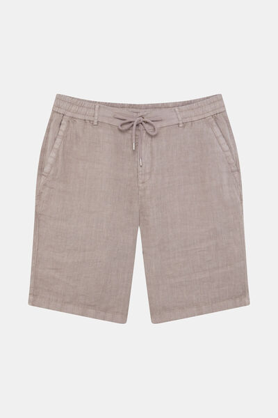 W Collection Mink Linen Lace-Up Zippered Bermuda Shorts