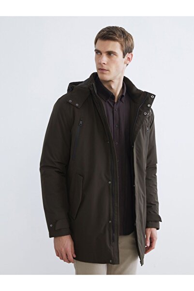 LC Waikiki Southblue Khaki Standard Fit Hooded Men's Coat