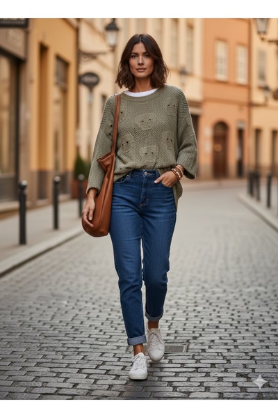 Store Kadın Kuru Kafa Salaş Triko Bluz
