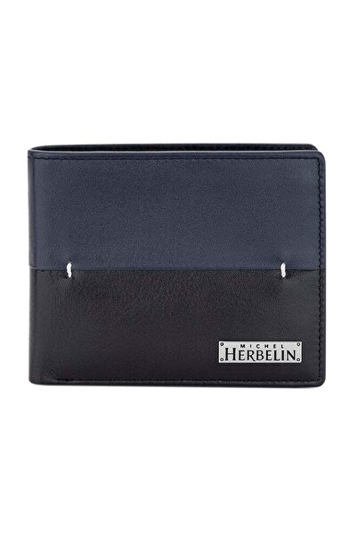 Michel Herbelin Leather ID Wallet Navy Blue/Black